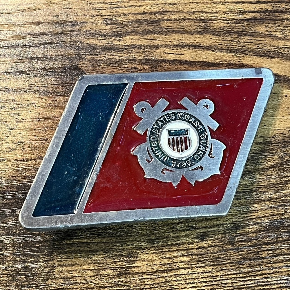 Vintage US Coast Guard Belt Buckle Red Blue Enamel USCG Military Emblem 2290